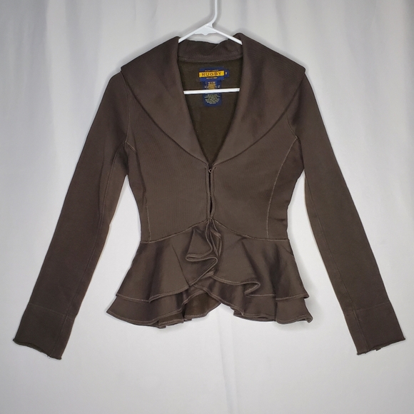 Rugby Ralph Lauren Peplum Jacket Small Fleece Ruffle Hook Closure Vtg Y2K 00s - Picture 1 of 9